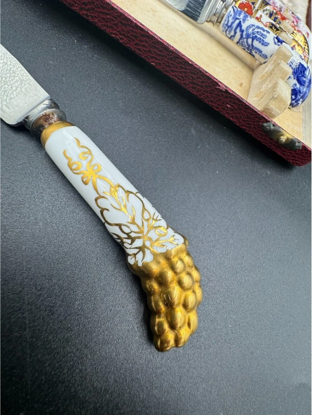 Royal Crown Derby Mixed Pattern Porcelain Handled Knives Set of 5 Vintage Englan